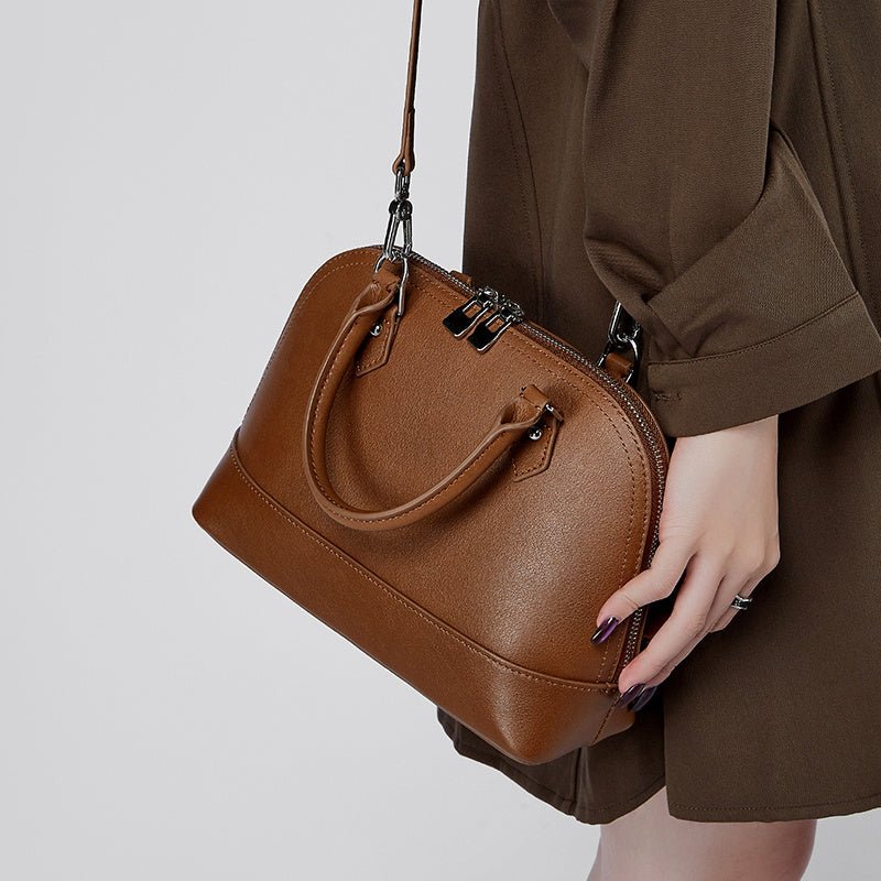 Calypso | Elegant Brown Dome Handbag – Classic Style & Everyday Luxury - in Maroon | Arvea Bags