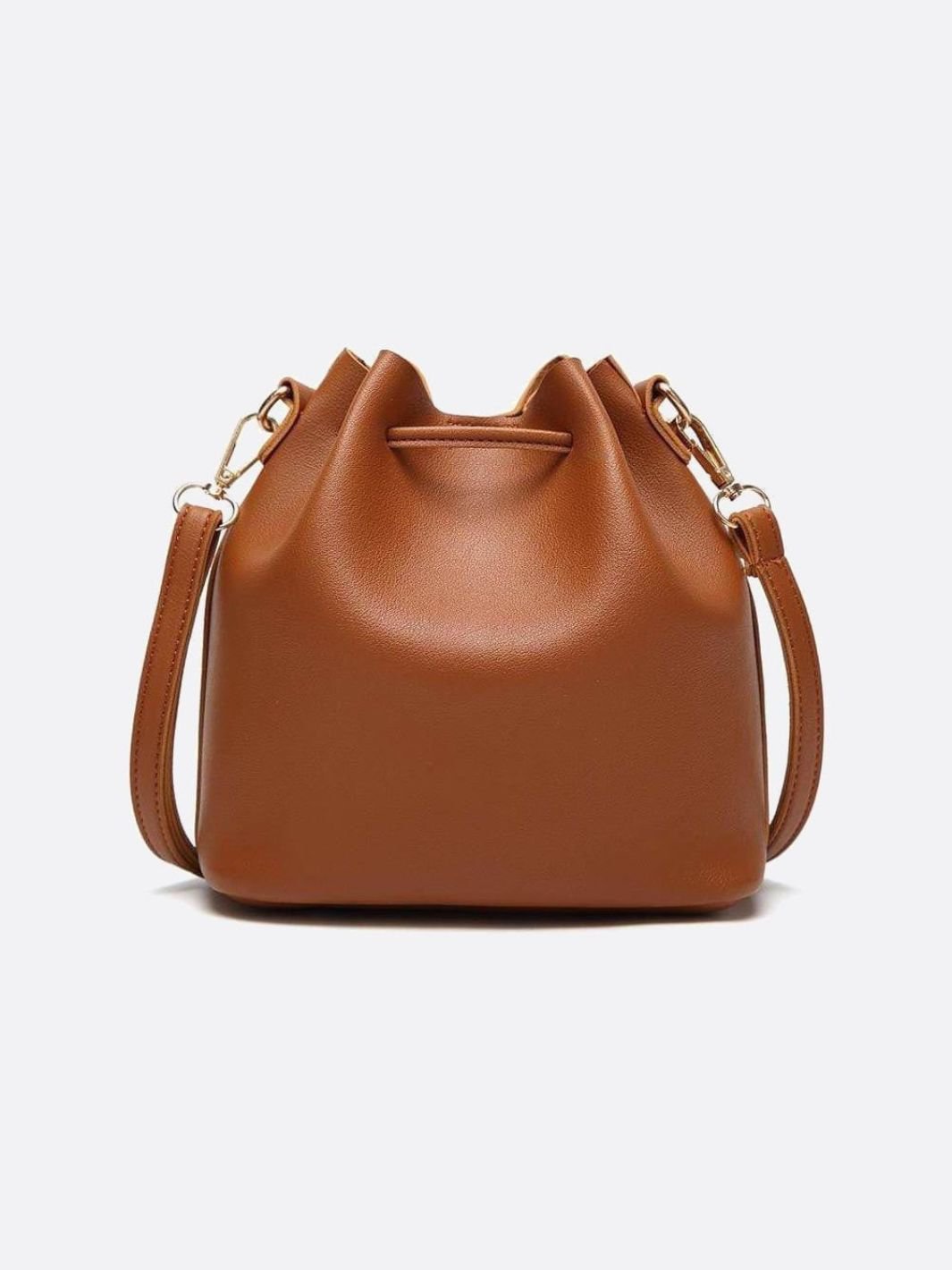 Camel Leather Bucket Bag with Tassels – Chic, Compact & Versatile - in Classic Brown | Arvea Bags