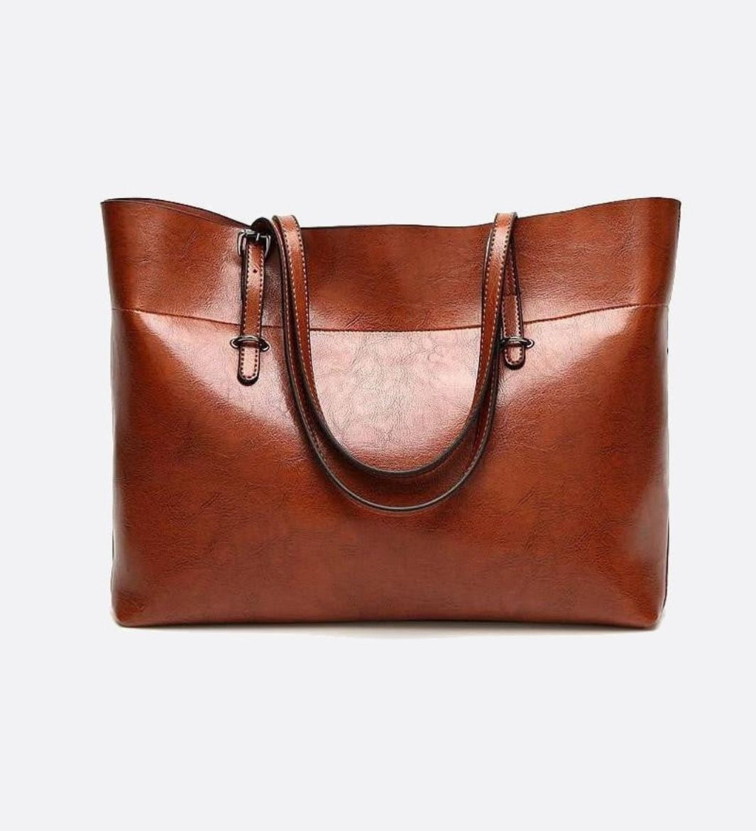 Camel PU Leather Tote Bag – Timeless, Roomy & Refined - in Classic Brown | Arvea Bags