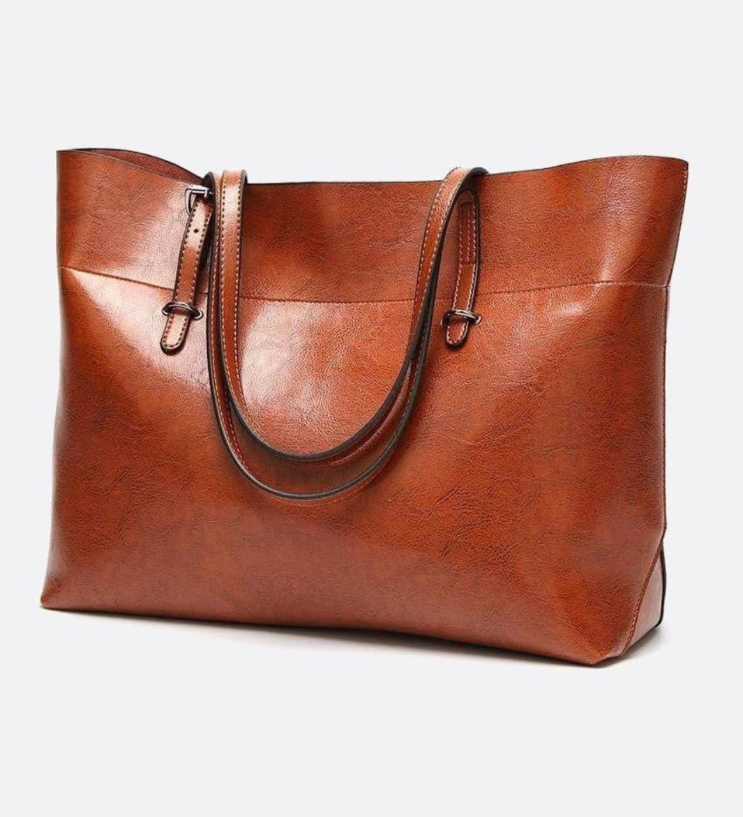 Camel PU Leather Tote Bag – Timeless, Roomy & Refined - in Classic Brown | Arvea Bags