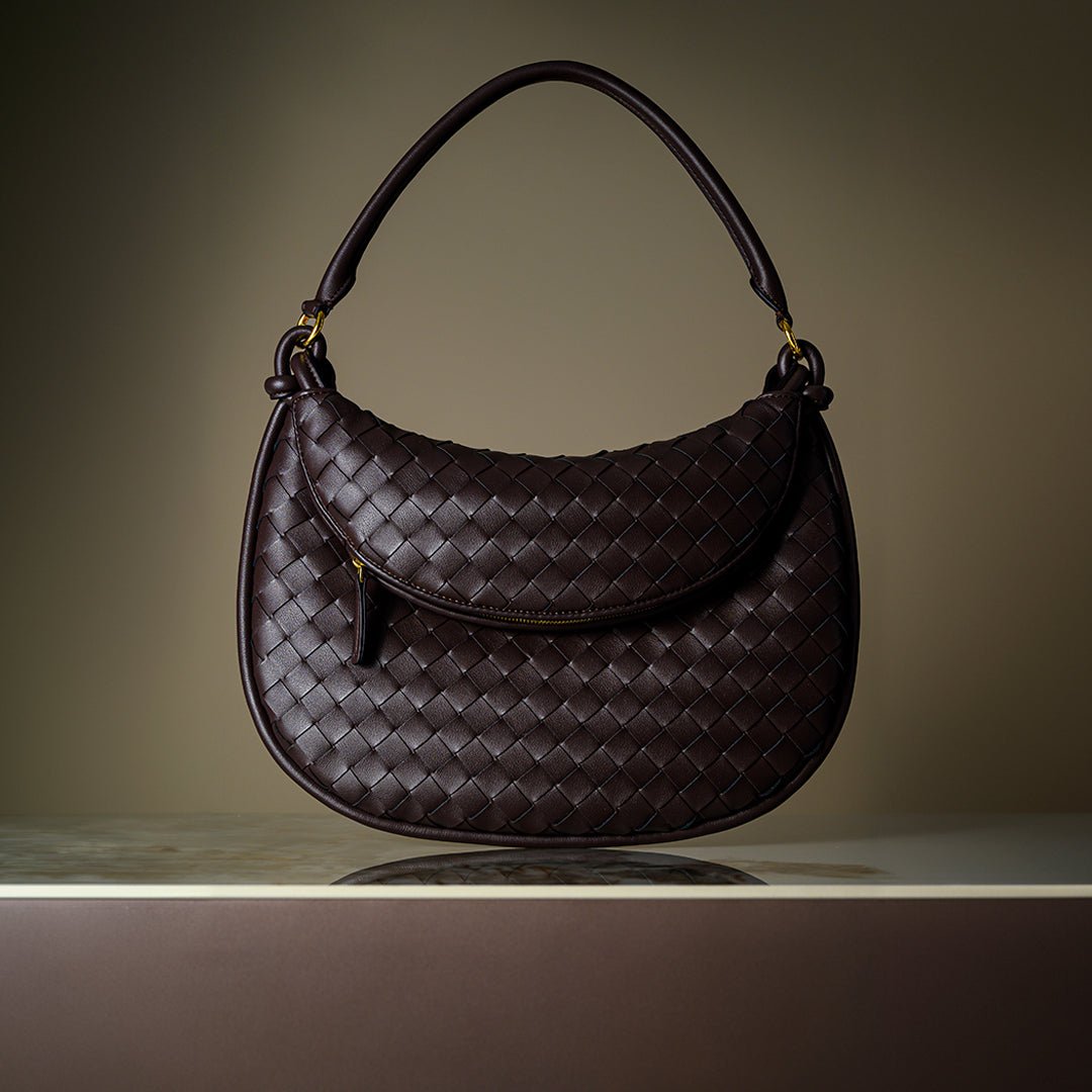 Camilla Woven Leather Shoulder Bag – Designer - Inspired Ladies’ Handbag - in Black | Arvea Bags