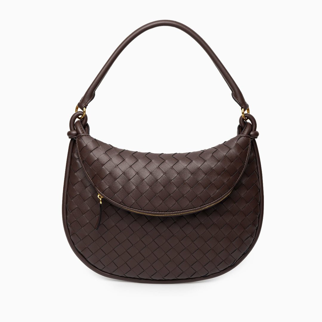 Camilla Woven Leather Shoulder Bag – Designer - Inspired Ladies’ Handbag - in Black | Arvea Bags