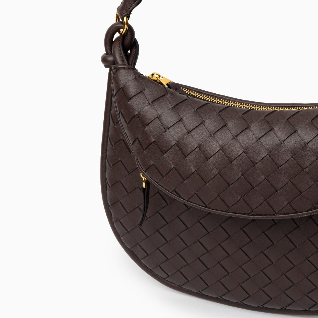 Camilla Woven Leather Shoulder Bag – Designer - Inspired Ladies’ Handbag - in Brown | Arvea Bags
