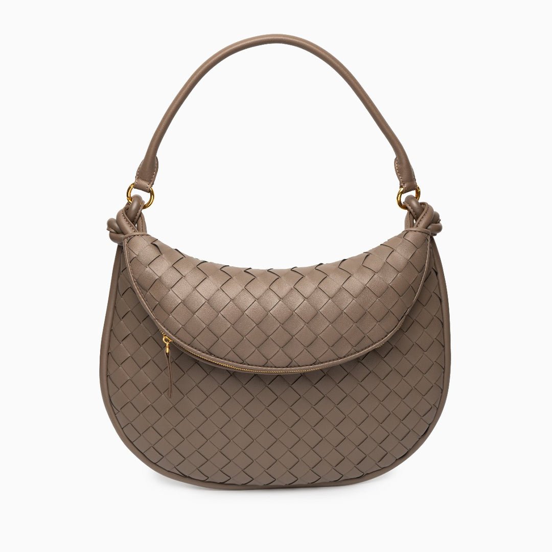 Camilla Woven Leather Shoulder Bag – Designer - Inspired Ladies’ Handbag - in Espresso Brown | Arvea Bags
