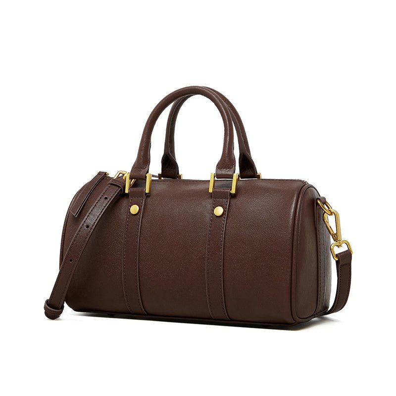 Camille | Brown Leather Duffle Satchel – Classic & Chic - in Brown | Arvea Bags