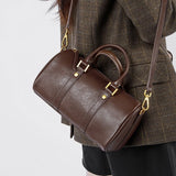 Camille | Brown Leather Duffle Satchel – Classic & Chic - in Brown | Arvea Bags