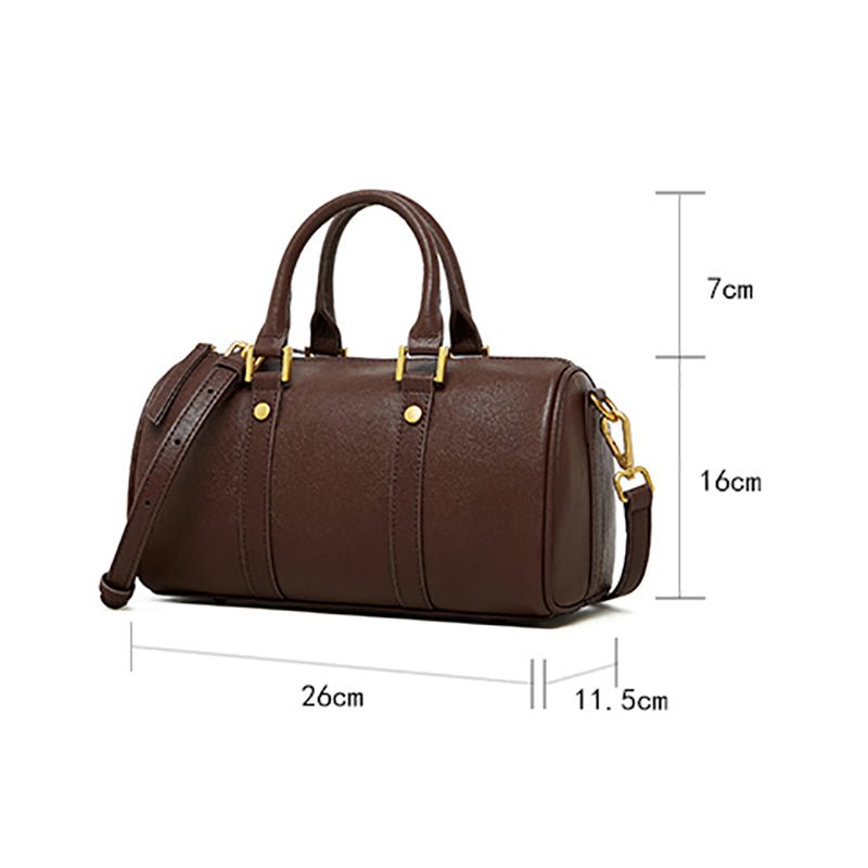 Camille | Brown Leather Duffle Satchel – Classic & Chic - in Brown | Arvea Bags
