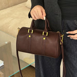 Camille | Brown Leather Duffle Satchel – Classic & Chic - in Brown | Arvea Bags