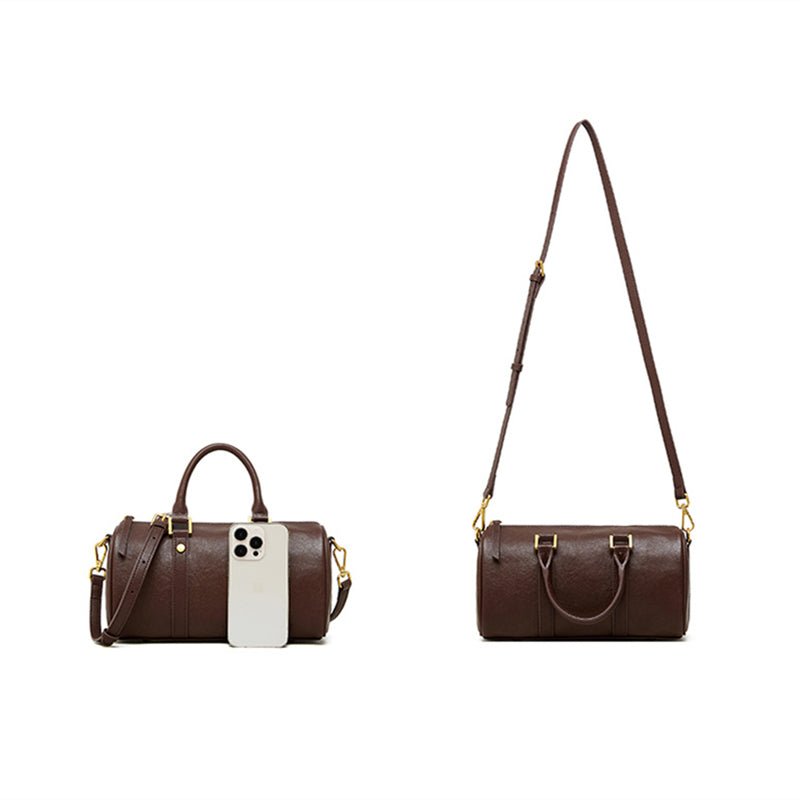 Camille | Brown Leather Duffle Satchel – Classic & Chic - in Brown | Arvea Bags