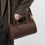 Camille | Brown Leather Duffle Satchel – Classic & Chic - in Brown | Arvea Bags