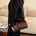 Camille | Brown Leather Duffle Satchel – Classic & Chic - in Brown | Arvea Bags