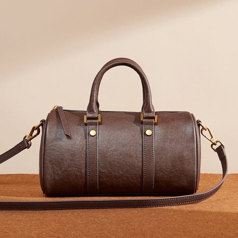 Camille | Brown Leather Duffle Satchel – Classic & Chic - in Brown | Arvea Bags