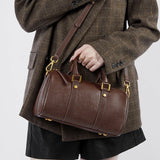 Camille | Brown Leather Duffle Satchel – Classic & Chic - in Brown | Arvea Bags