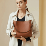 Camille | Luxe Brown Leather Bucket Bag – Classic & Versatile - in Black | Arvea Bags