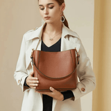 Camille | Luxe Brown Leather Bucket Bag – Classic & Versatile - in Black | Arvea Bags