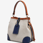 Canvas Leather Bucket Bag for Women – Chic & Modern Design - in Blue | Arvea Bags