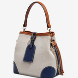 Canvas Leather Bucket Bag for Women – Chic & Modern Design - in Blue | Arvea Bags