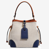 Canvas Leather Bucket Bag for Women – Chic & Modern Design - in Blue | Arvea Bags