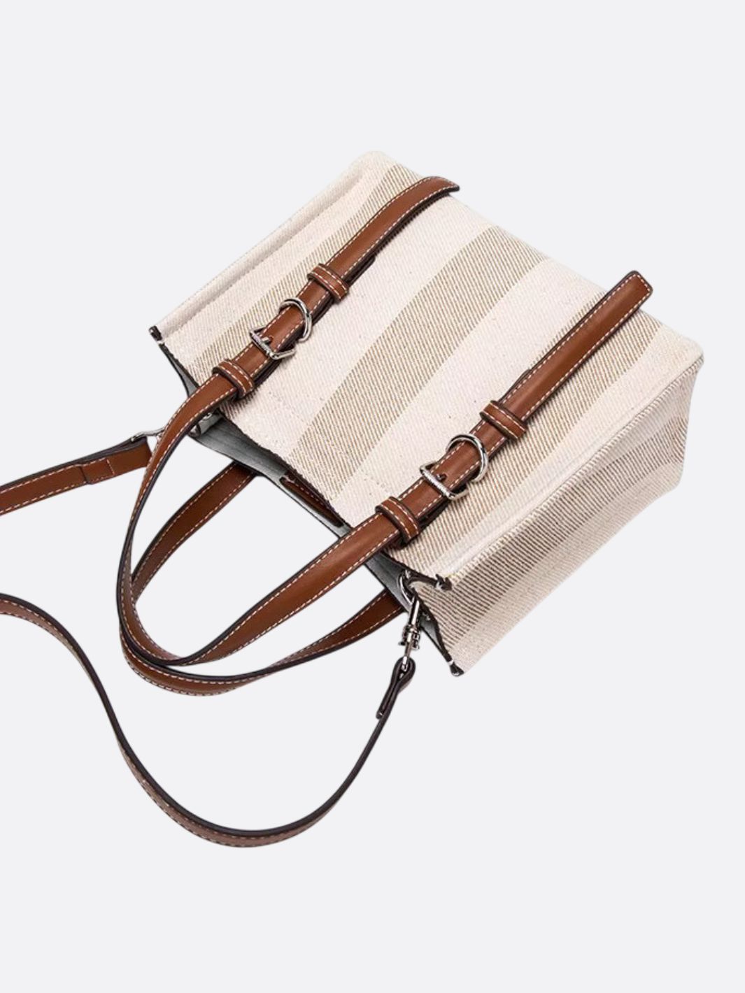 Canvas Tote Handbag with Leather Straps and Shoulder Belt - in Off - White | Arvea Bags