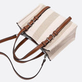Canvas Tote Handbag with Leather Straps and Shoulder Belt - in Off - White | Arvea Bags