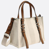 Canvas Tote Handbag with Leather Straps and Shoulder Belt - in Off - White | Arvea Bags