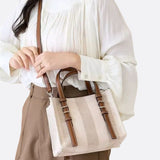 Canvas Tote Handbag with Leather Straps and Shoulder Belt - in Off - White | Arvea Bags
