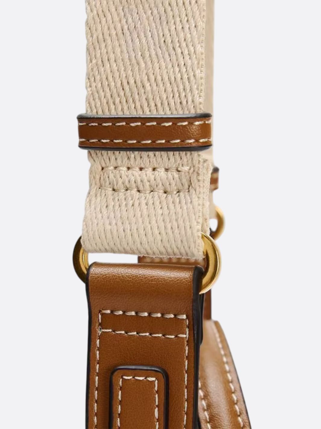 Canvas Tote Handbag with Leather Straps and Shoulder Belt - in Off - White | Arvea Bags
