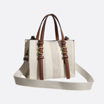 Canvas Tote Handbag with Leather Straps and Shoulder Belt - in Off - White | Arvea Bags
