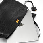 Celeste | Black Croc - Embossed Leather Handbag – Sophisticated & Chic - in Black | Arvea Bags