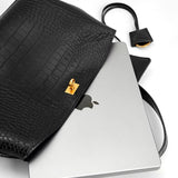 Celeste | Black Croc - Embossed Leather Handbag – Sophisticated & Chic - in Black | Arvea Bags