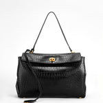 Celeste | Black Croc - Embossed Leather Handbag – Sophisticated & Chic - in Black | Arvea Bags