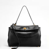 Celeste | Black Croc - Embossed Leather Handbag – Sophisticated & Chic - in Black | Arvea Bags