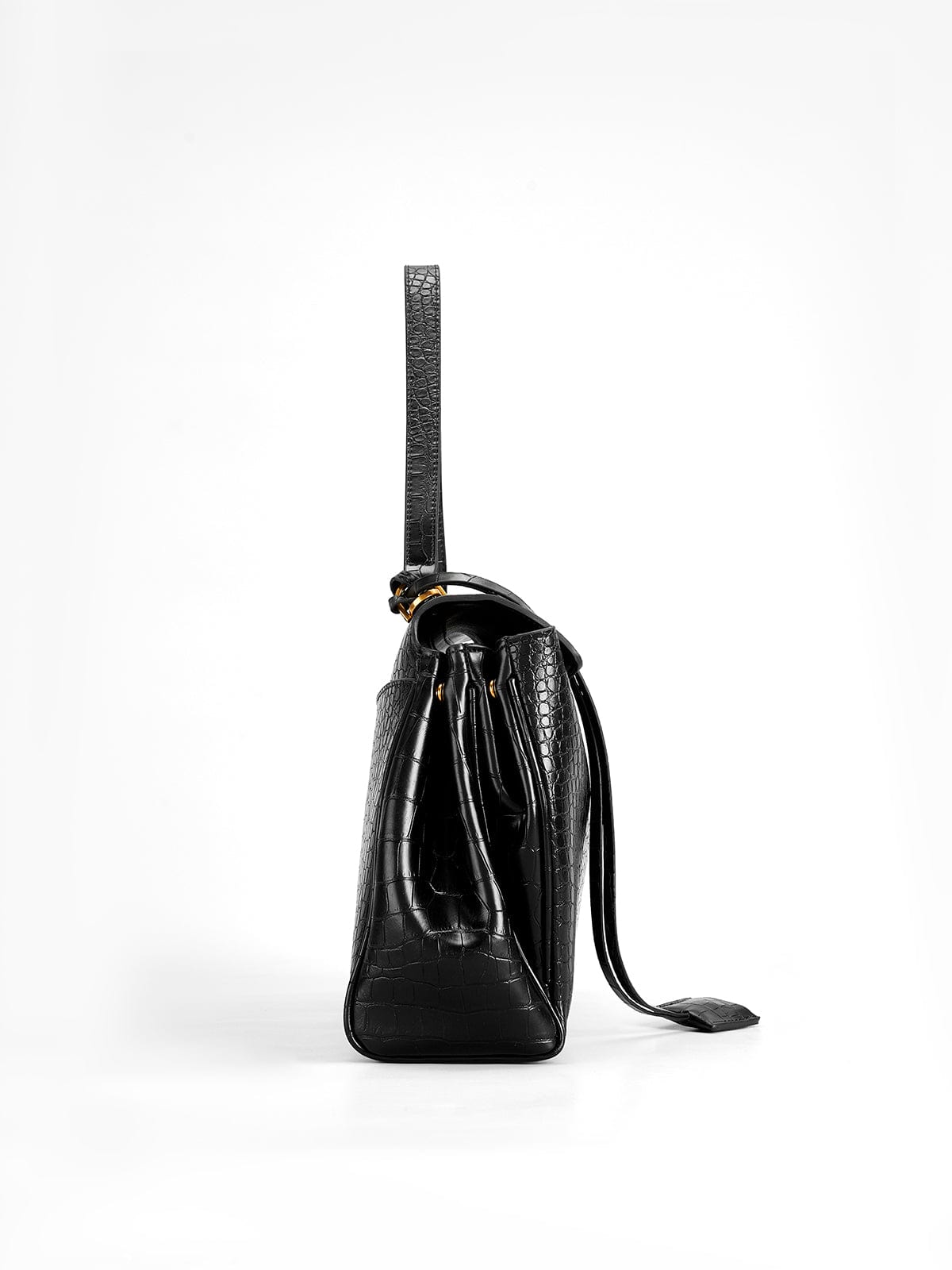 Celeste | Black Croc - Embossed Leather Handbag – Sophisticated & Chic - in Black | Arvea Bags