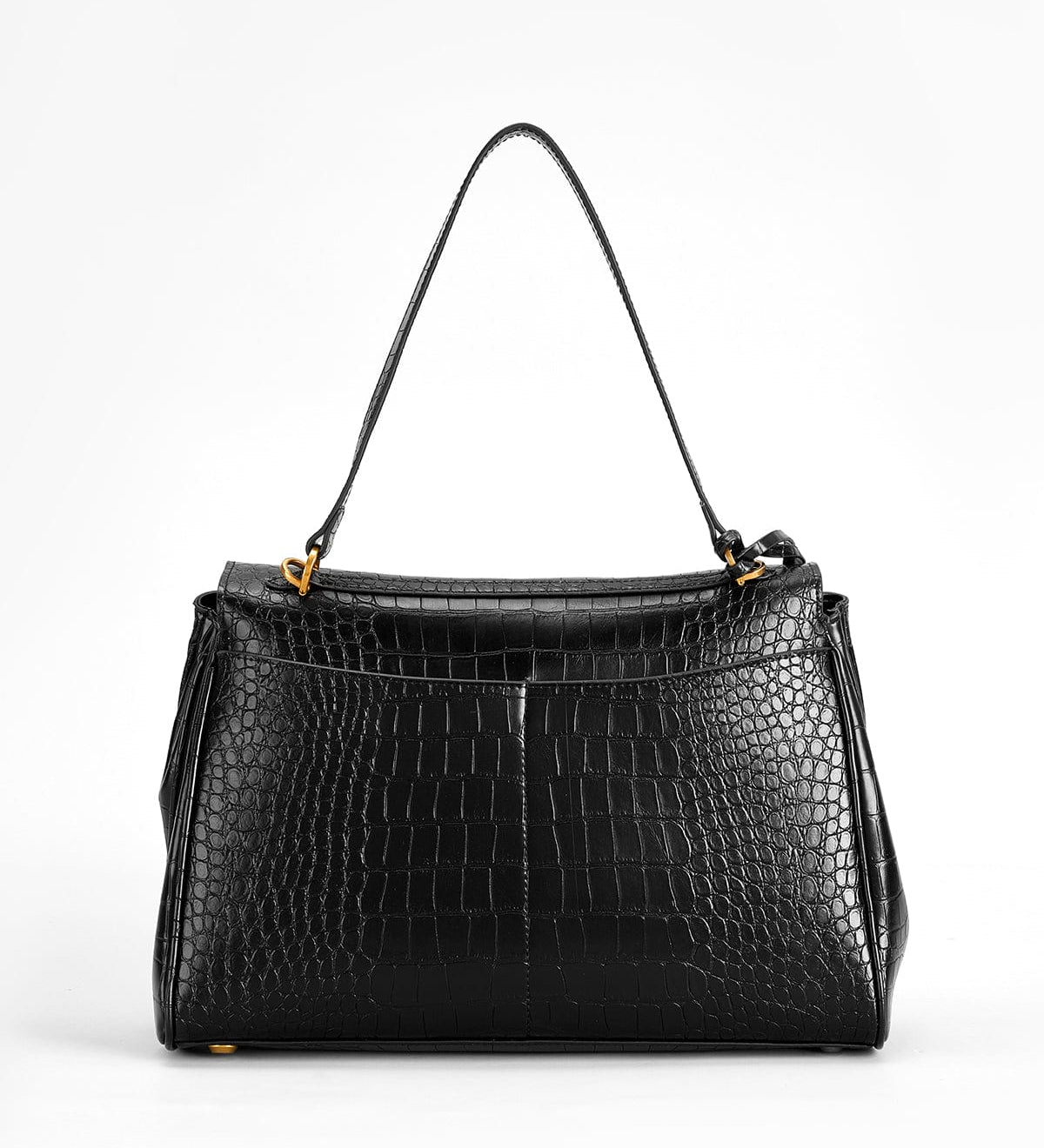 Celeste | Black Croc - Embossed Leather Handbag – Sophisticated & Chic - in Black | Arvea Bags