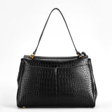 Celeste | Black Croc - Embossed Leather Handbag – Sophisticated & Chic - in Black | Arvea Bags