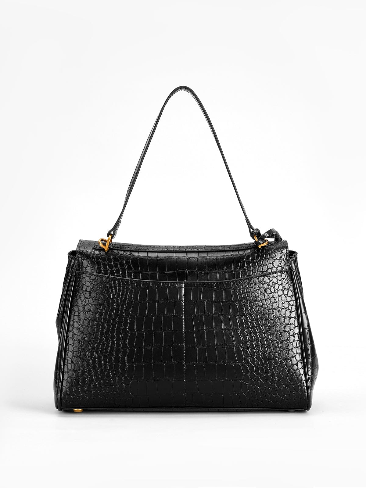 Celeste | Black Croc - Embossed Leather Handbag – Sophisticated & Chic - in Black | Arvea Bags