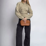 Celeste | Black Leather Shoulder Bag – Sleek & Modern - in Light Brown | Arvea Bags