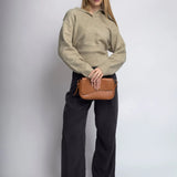 Celeste | Black Leather Shoulder Bag – Sleek & Modern - in Light Brown | Arvea Bags