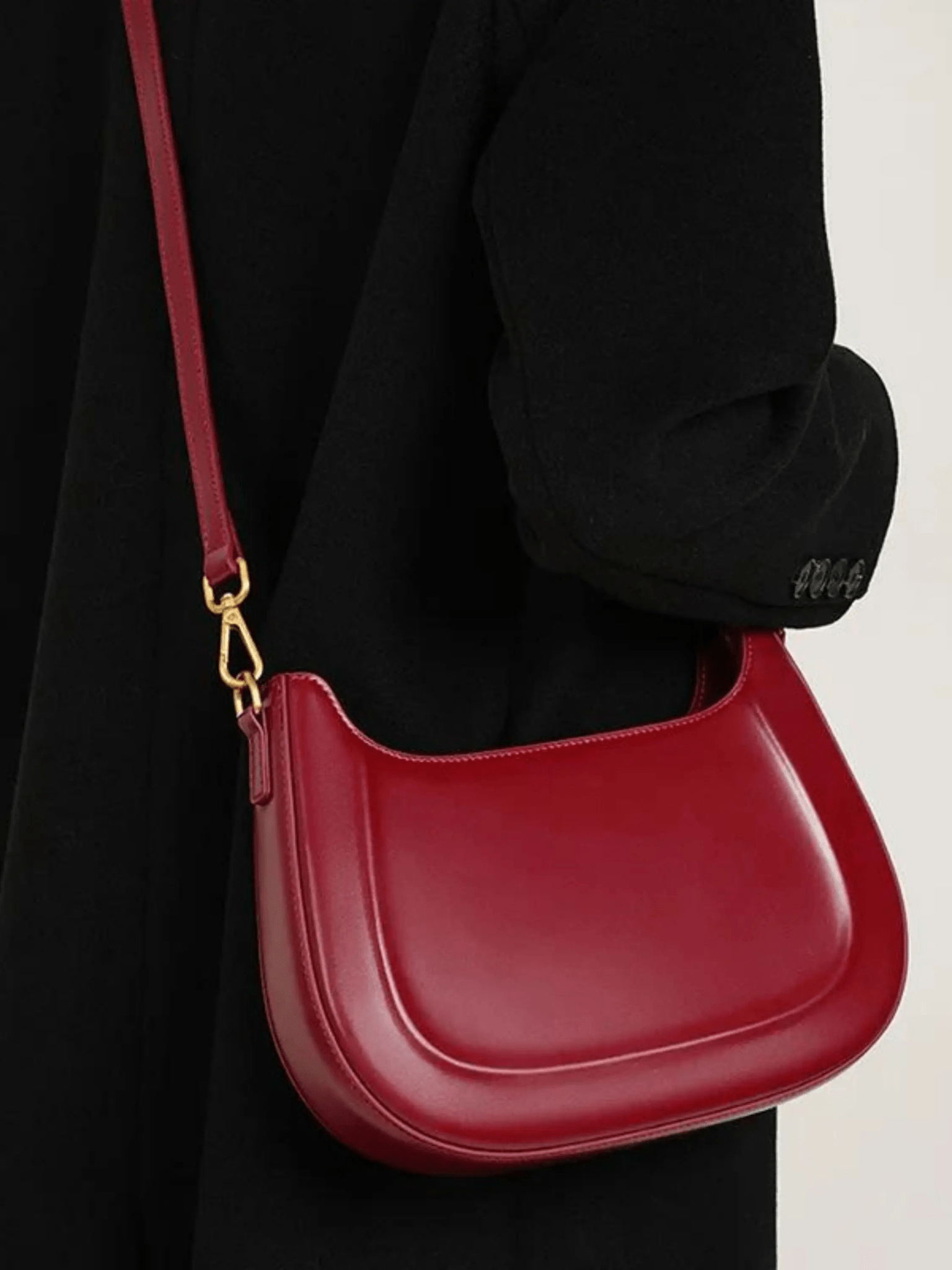 Celeste | Black Patent Leather Shoulder Bag – Sleek & Sophisticated - in Red | Arvea Bags