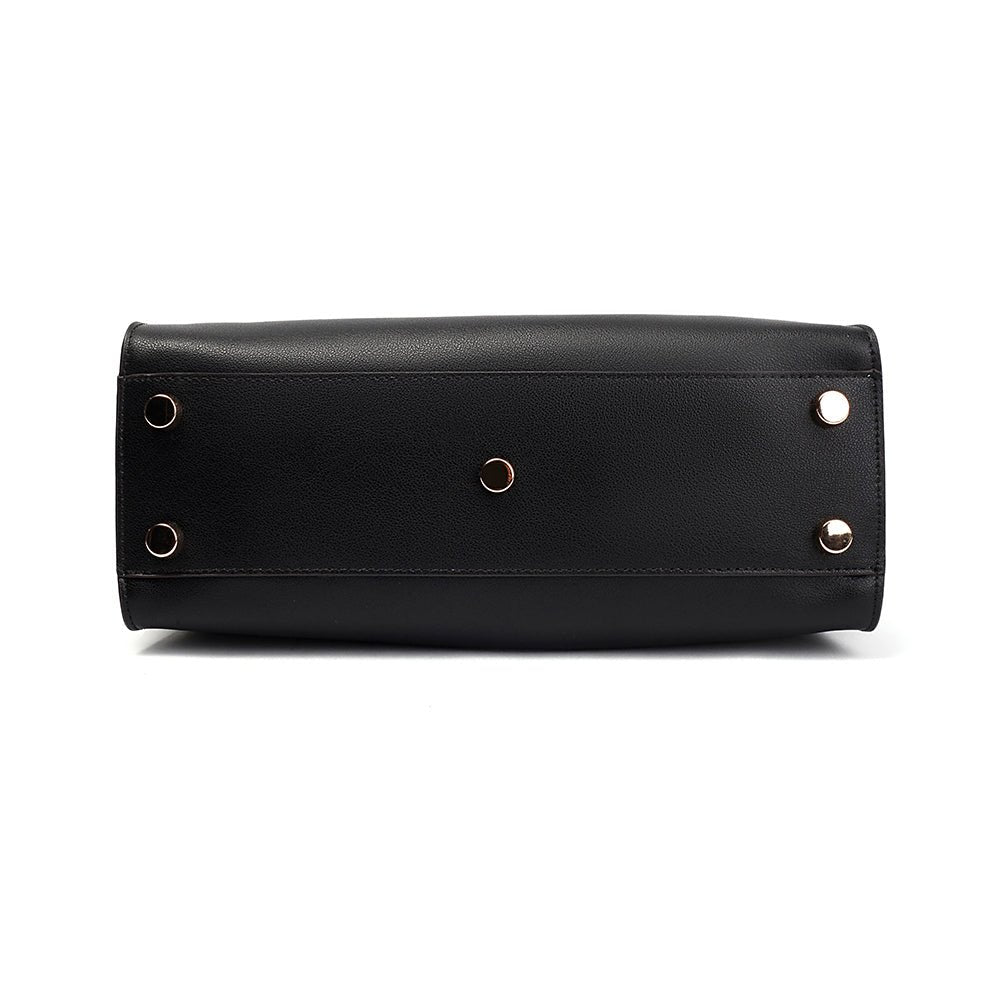 Celeste | Black Structured Leather Tote – Timeless & Chic - in Black | Arvea Bags