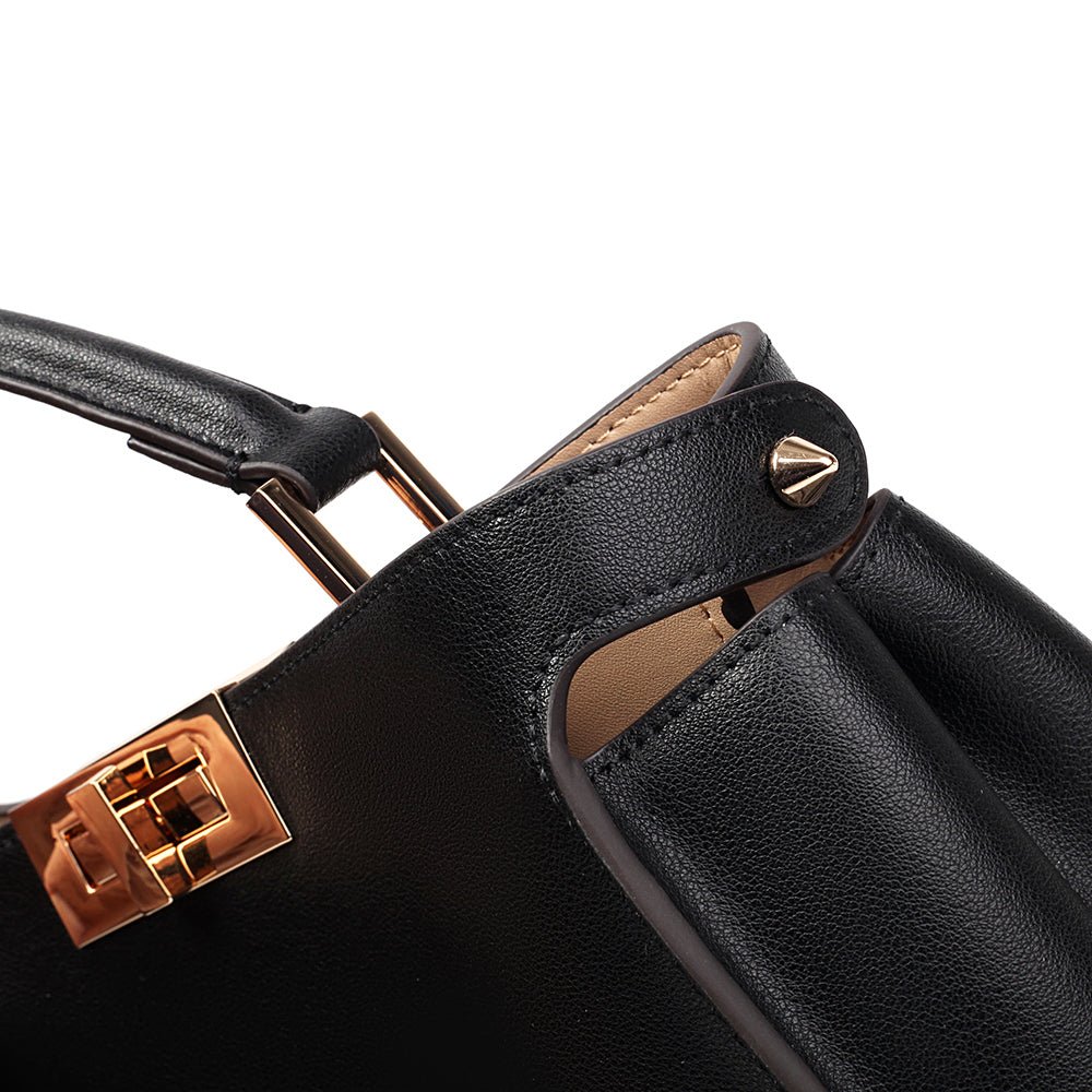 Celeste | Black Structured Leather Tote – Timeless & Chic - in Black | Arvea Bags
