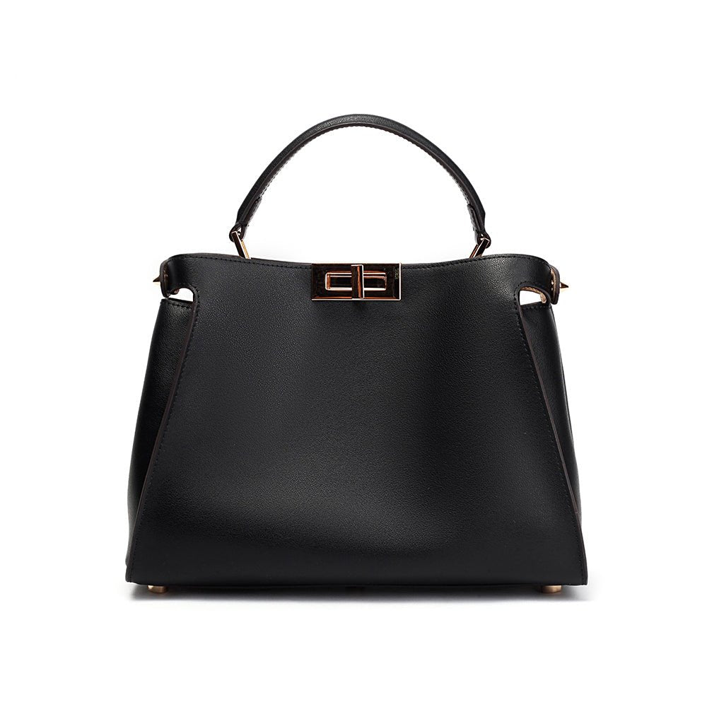 Celeste | Black Structured Leather Tote – Timeless & Chic - in Black | Arvea Bags
