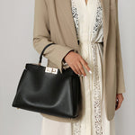 Celeste | Black Structured Leather Tote – Timeless & Chic - in Black | Arvea Bags