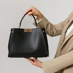 Celeste | Black Structured Leather Tote – Timeless & Chic - in Black | Arvea Bags