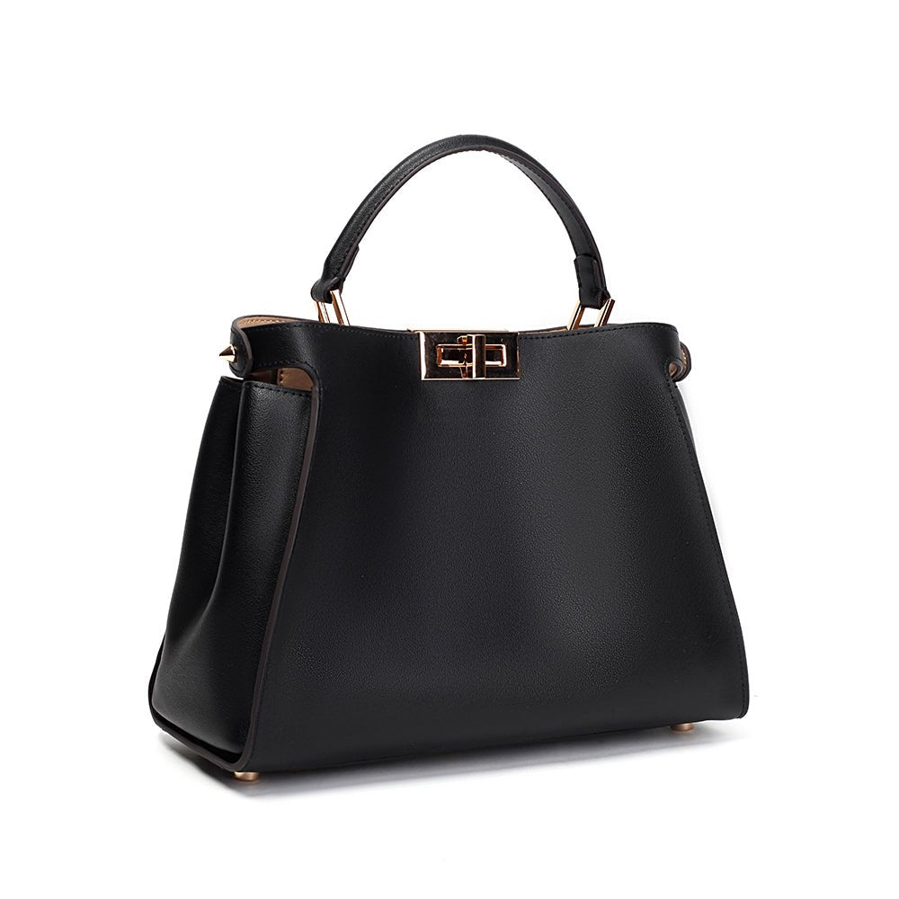 Celeste | Black Structured Leather Tote – Timeless & Chic - in Black | Arvea Bags