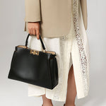 Celeste | Black Structured Leather Tote – Timeless & Chic - in Black | Arvea Bags
