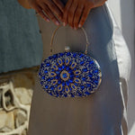 Celeste | Blue Crystal Sunburst Evening Clutch – Royal Radiance - in Blue | Arvea Bags