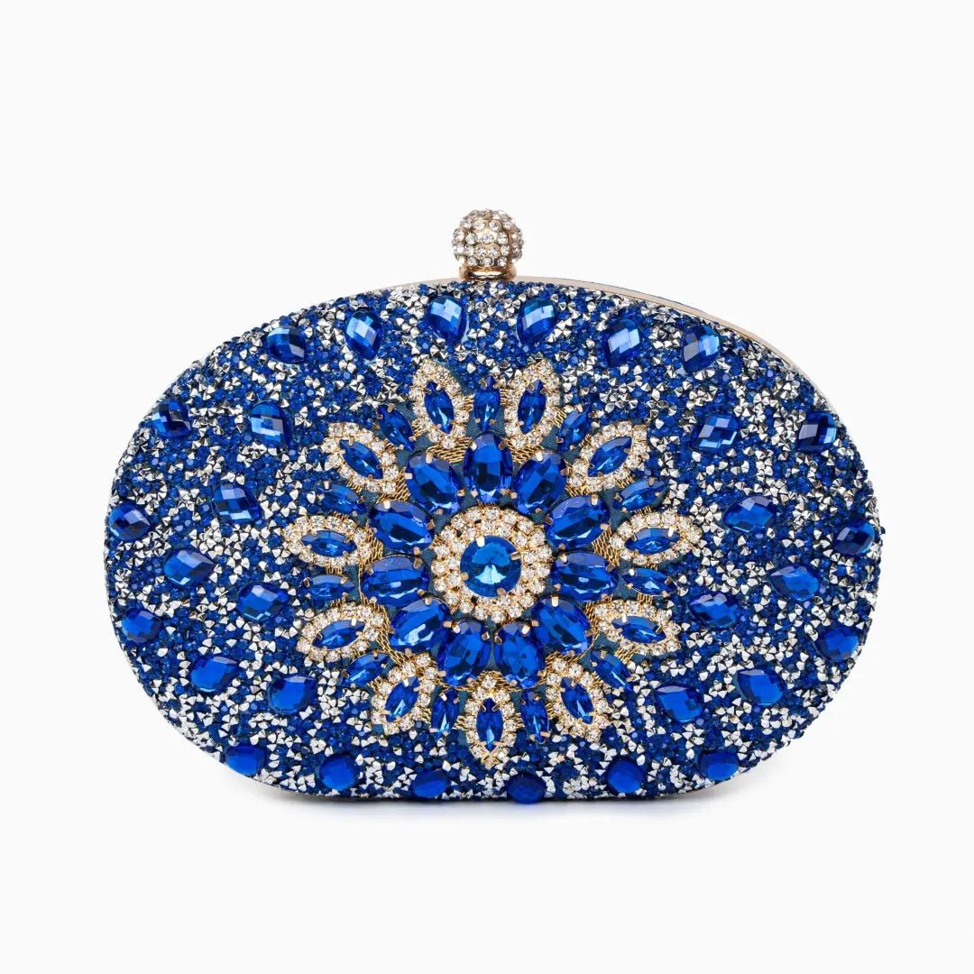 Celeste | Blue Crystal Sunburst Evening Clutch – Royal Radiance - in Blue | Arvea Bags