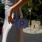 Celeste | Blue Crystal Sunburst Evening Clutch – Royal Radiance - in Blue | Arvea Bags