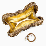 Celeste | Crystal Embellished Gold Bow Evening Clutch – Elegant Charm - in Gold | Arvea Bags